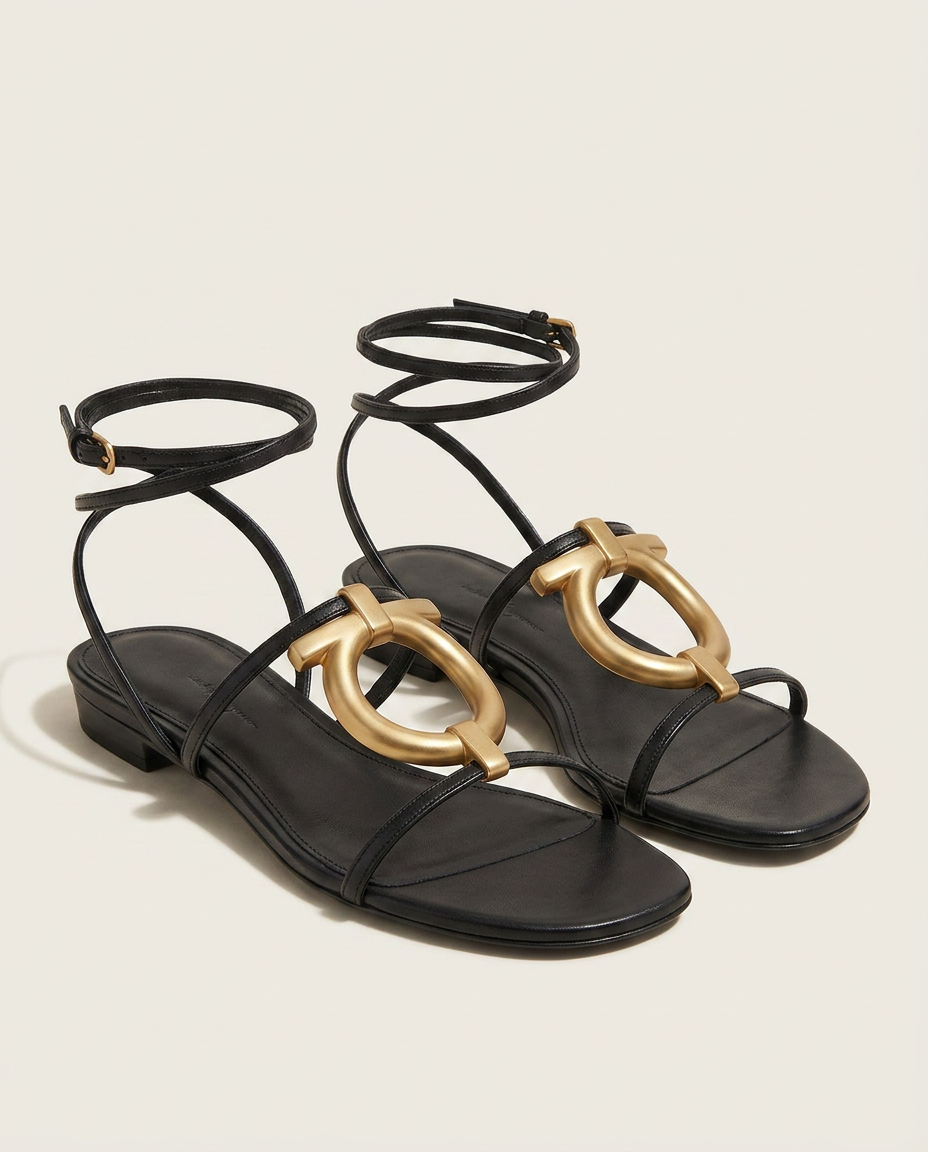 Ring Flat Sandal — Black