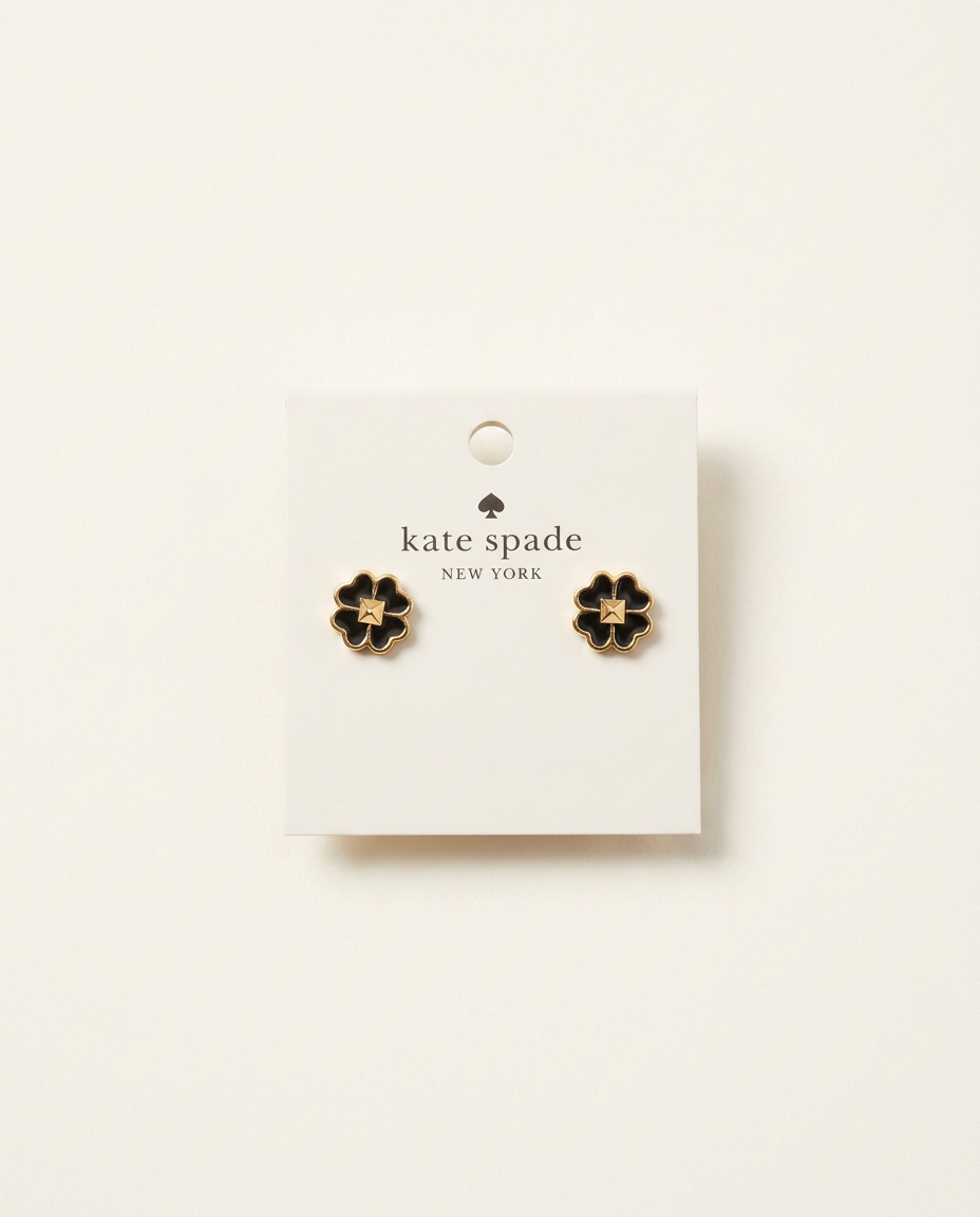 Scalloped Flower Stud Earrings — Black