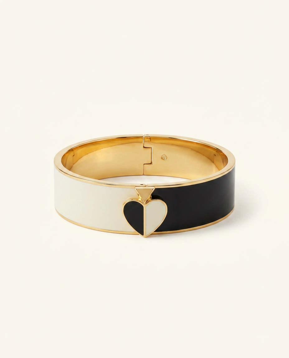 Heart Hinged Bangle — Black & Cream