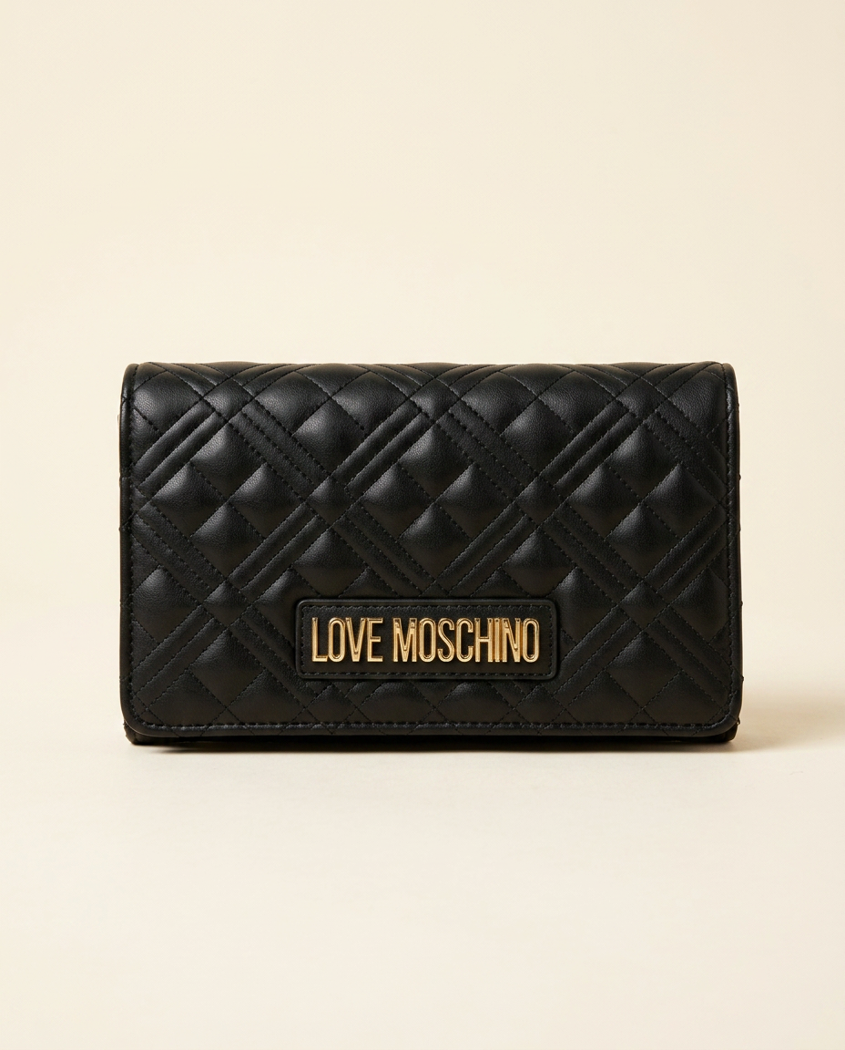 Quilted Long Flap Wallet — Black