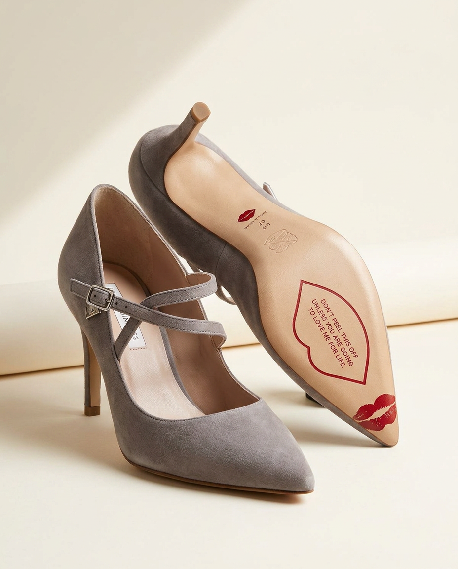Pointed Mary-Jane Pump — Dove Grey Suede