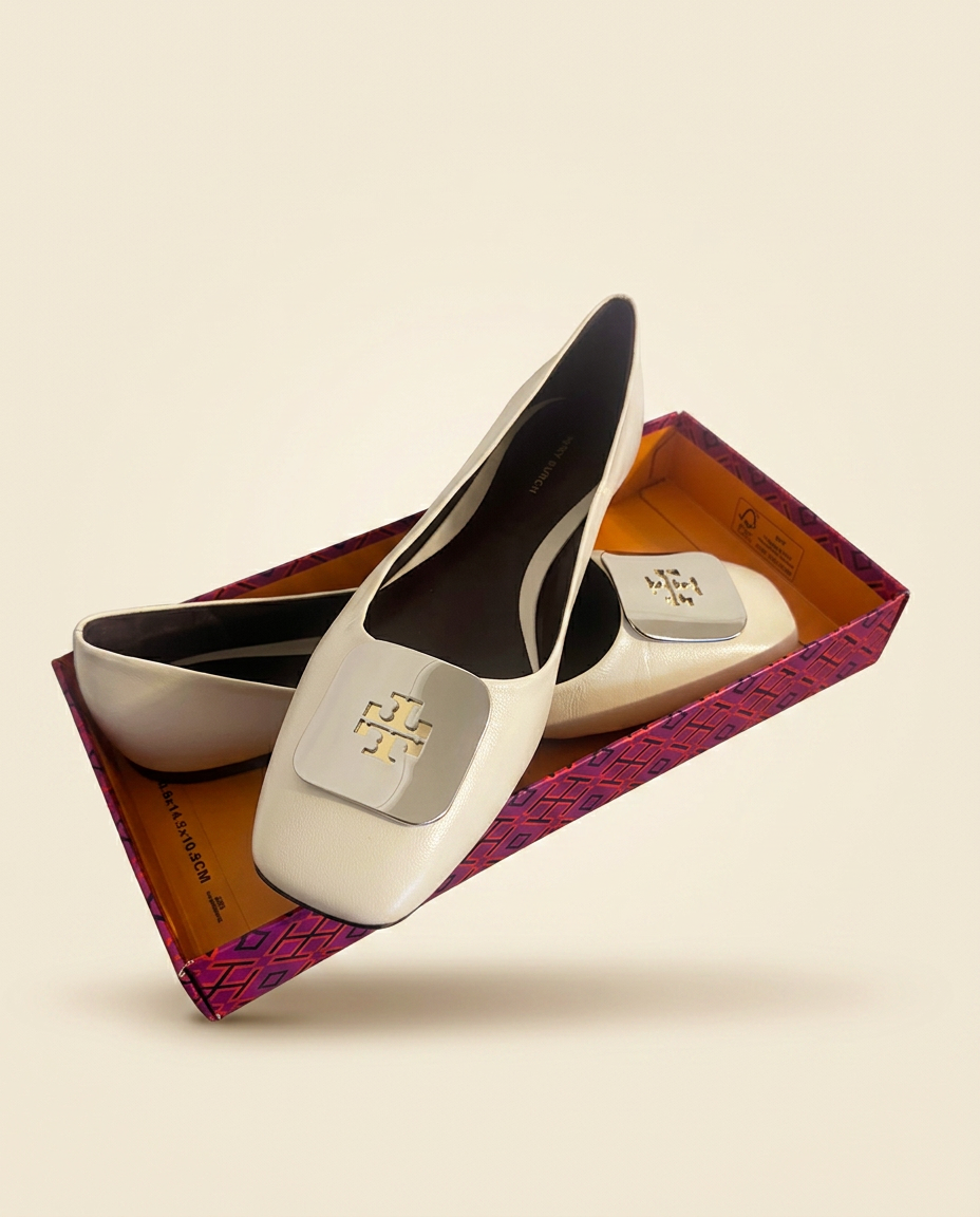 Georgia Square-Toe Flat — Ivory