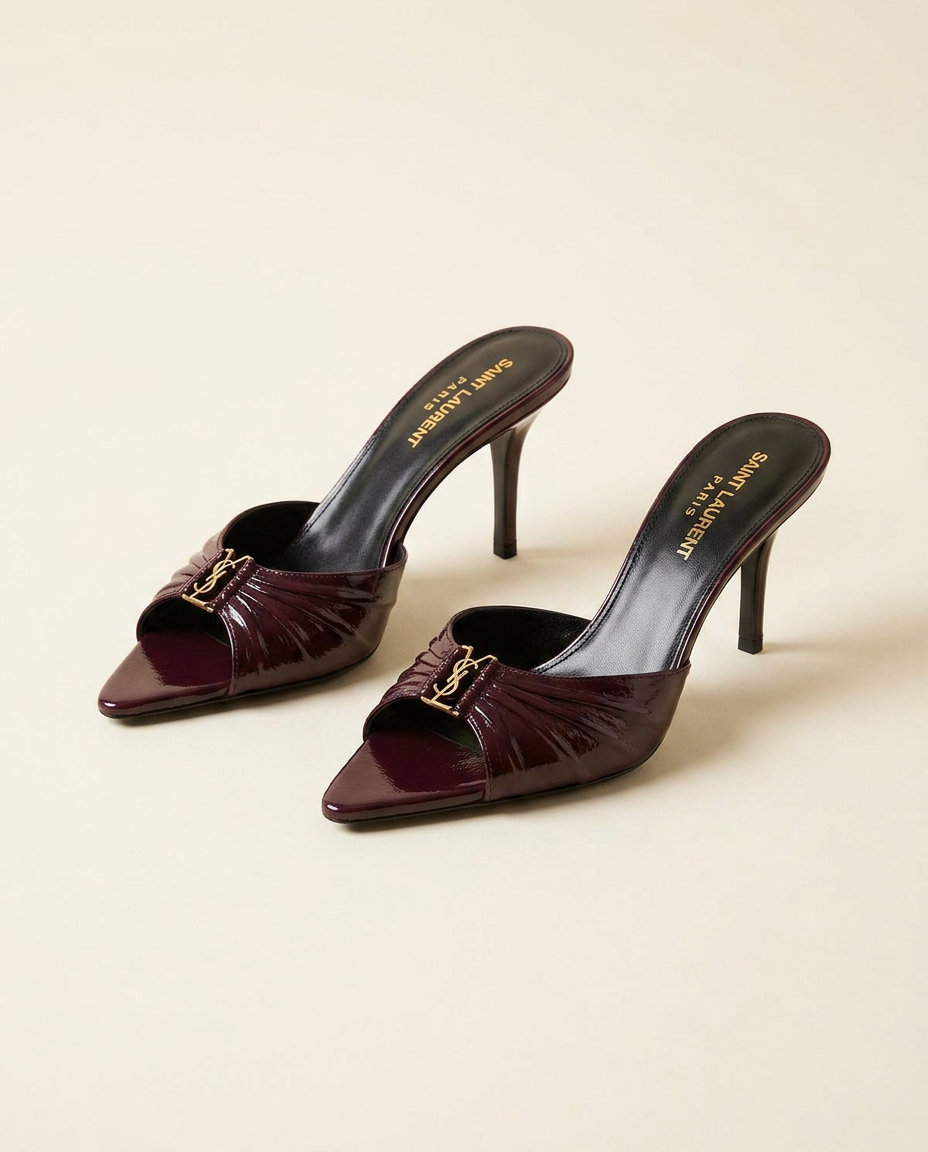 Pleated Pointed-Toe Mule — Bordeaux Patent